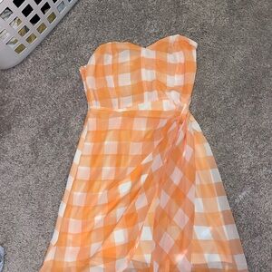 Hello Molly Orange Checkered Mini Dress